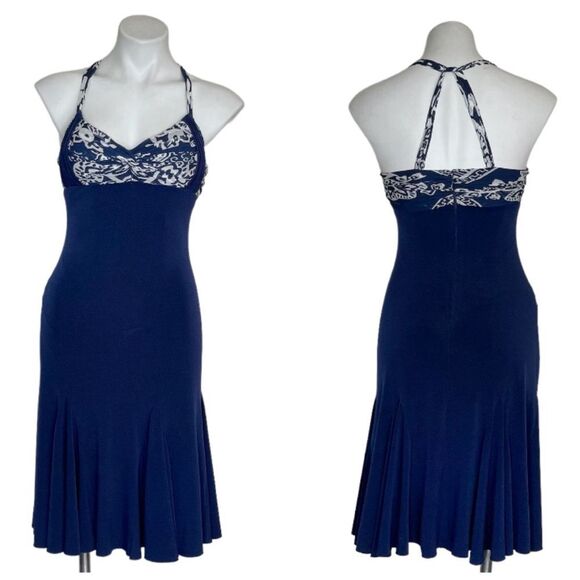 CACHE Blue Dress Sleeveless Stretch Halter Spaghetti Straps Size 6 VINTAGE USA - Picture 10 of 10